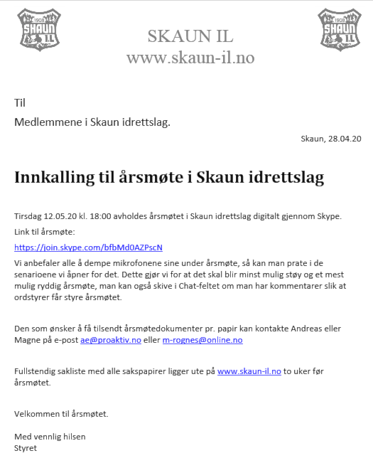 Årsmøte Skaun IL